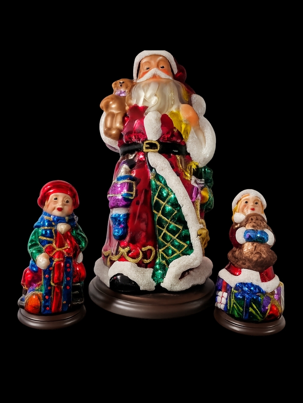 Holiday Santa & Kids Glass Figurines Set- With Orginal Box